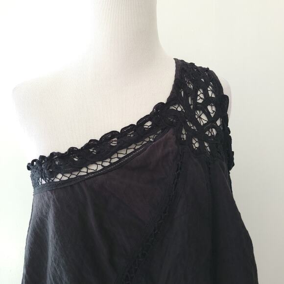 Free People Billie Battenberg Lace Dress One Shoulder Black A Line Women Medium - Picture 6 of 13